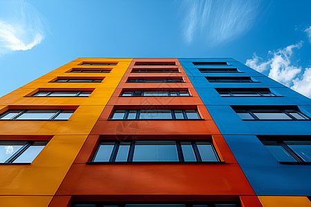 蓝天下的彩色大楼图片