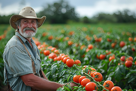 田野里采摘番茄的农民图片