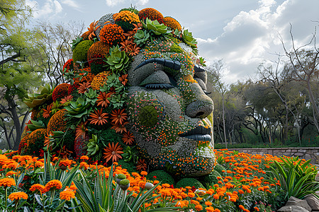 花园中的花雕塑高清图片
