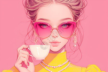 佩戴粉色太阳镜的少女图片