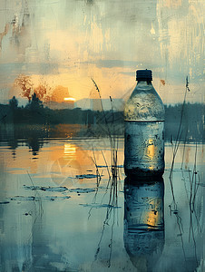 湖泊上的瓶子图片