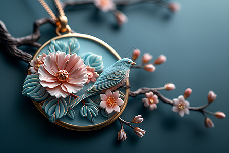 蓝色仙鸟和银花背景图片