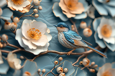 蓝鸟与金色花背景图片
