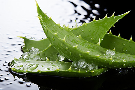 水滴滴在芦荟上图片