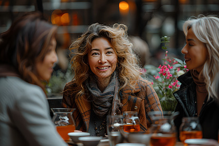 在茶室聊天的女人图片