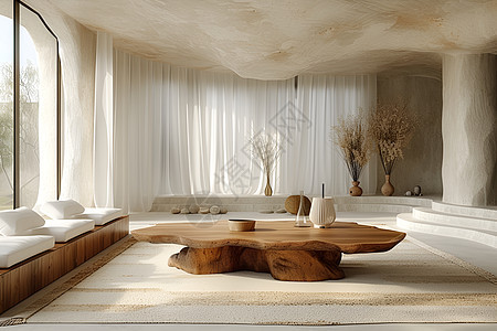 简洁抽象与木质桌搭配的客厅设计图片