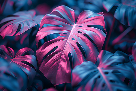 霓虹下的热带植物图片
