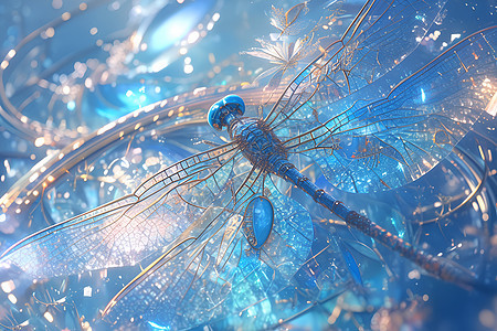 蓝色玻璃蜻蜓图片