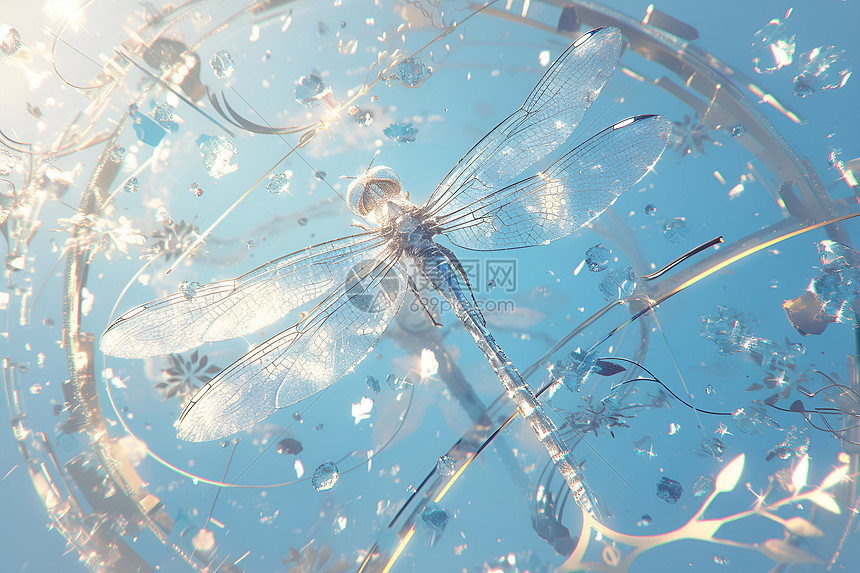 玻璃上的合成蜻蜓图片