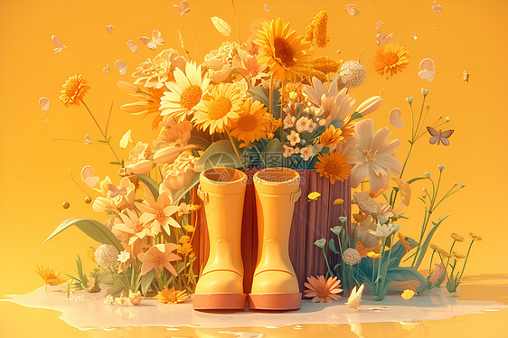 雨靴与花朵图片
