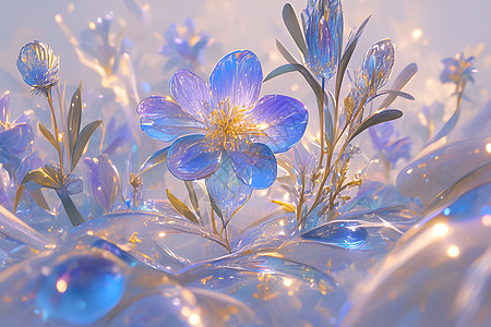 蓝色花朵上的阳光图片