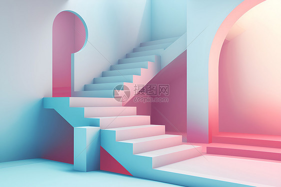 迷幻色彩的3渲染门前楼梯的微妙阴影图片