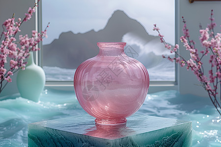 玫瑰色山景花瓶图片