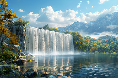 大森林大坝上的瀑布插画