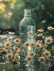 河流的水瓶与雏菊图片