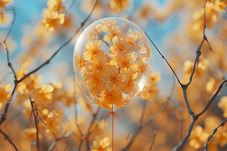 橡皮花树间的桂花气球设计图片