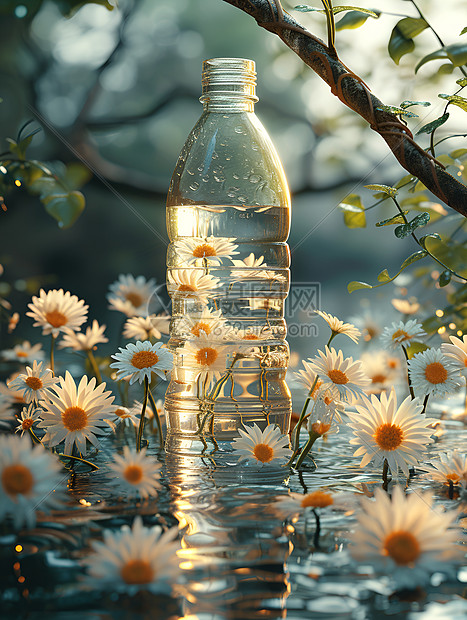 雏菊和一瓶水图片