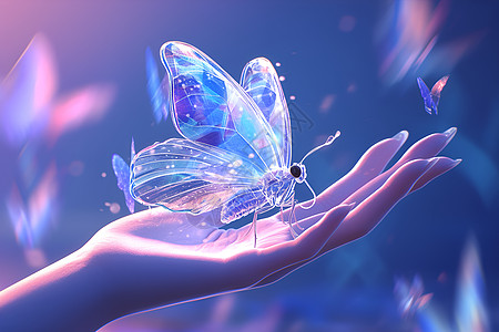 蝴蝶翅膀手上的透明蝴蝶设计图片