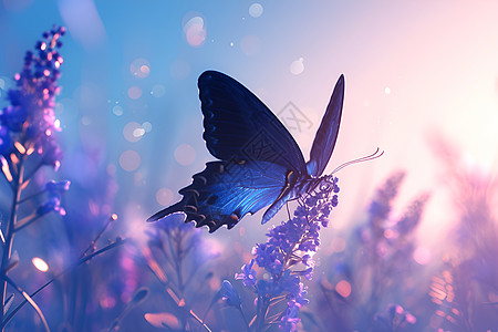 花田飞舞的蓝色蝴蝶图片