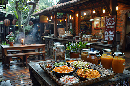 餐厅文化泰国风情餐厅中的美食背景