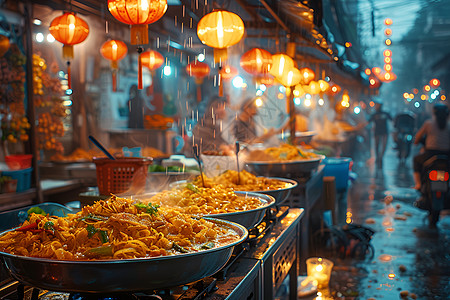 士林夜市热闹夜市的美食背景