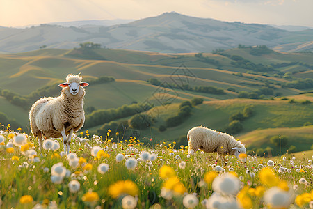 田园风光中的两只绵羊图片