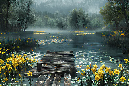 春天湖畔的恬静与自然奇观图片