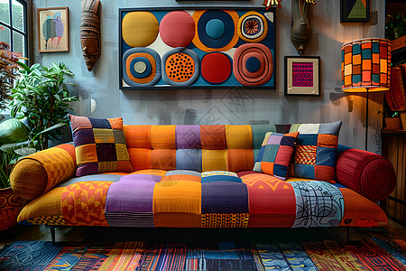 色彩缤纷的花纹布沙发高清图片