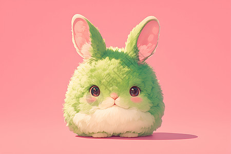 粉色背景中的绿色兔子图片