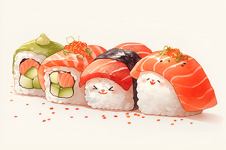 白色背景下的可爱寿司高清图片