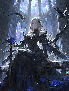 哥特式黑暗奇幻教堂中的公主插画