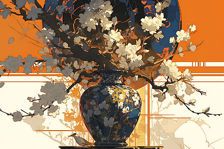 花瓶中的花束插画背景图片