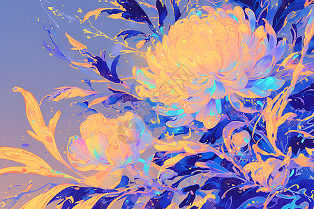 蓝黄色花朵插图图片