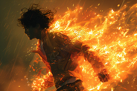 火焰中奔跑的运动员图片