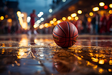 街头地面深夜街头的篮球背景