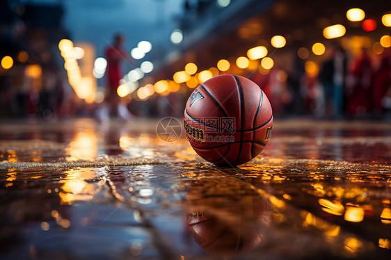 深夜街头的篮球图片
