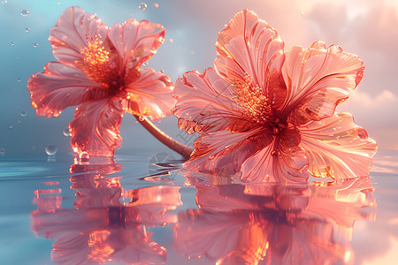水面上的粉色花朵图片