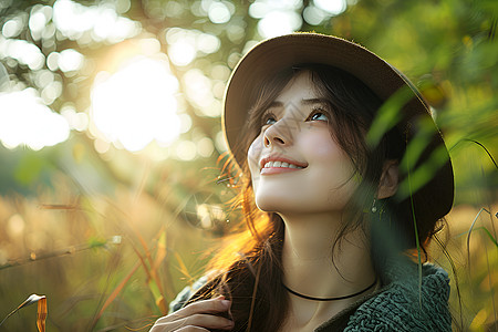 旅游拍摄阳光下闭着眼睛的女子背景