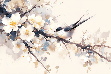 鸟儿与花朵绚丽的创作图片