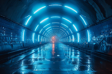 隧道里的蓝光灯图片