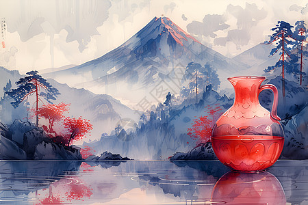 湖畔红花瓶图片