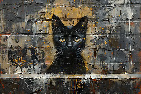暗夜里的黑猫绘画图片