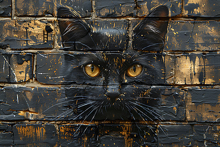 黑色猫咪涂鸦画背景图片