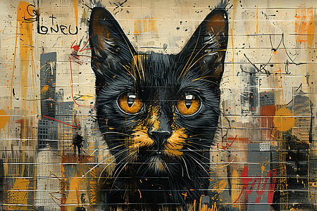 可爱的猫咪涂鸦壁画图片