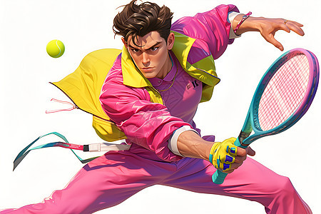 粉衣男子打网球图片