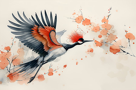 红冠鹤翱翔空中图片