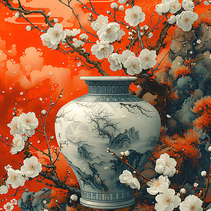 梅花瓶中的风景图片