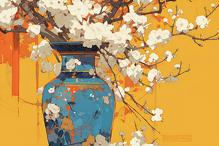 橙光绽放的梅花图片