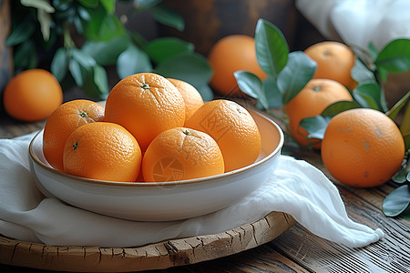 白碗中装满了橙子图片