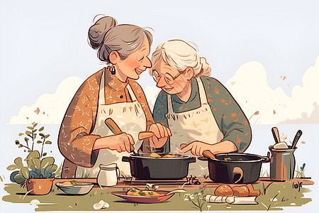 老奶奶戴围裙烹饪图片